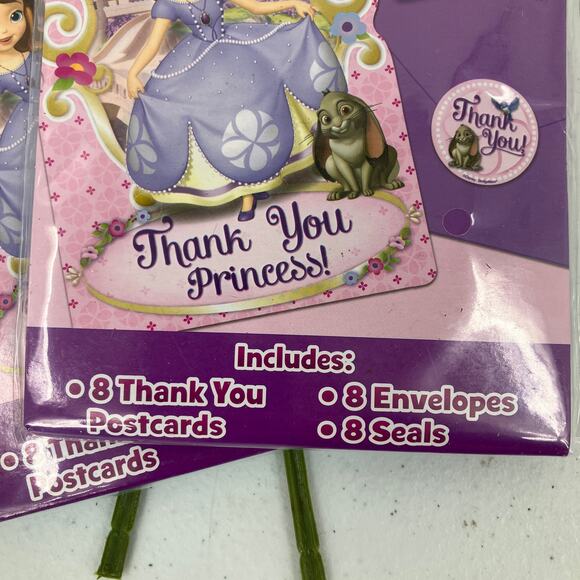 Disney Sofia The First Princess Pink Thank You Postcard Envelope Seal Party Set - Picture 6 of 6
